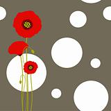 Abstract red poppy on floral seamless pattern background