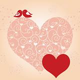 Abstract red valentine lovebird pink heart greeting card