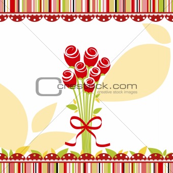 Springtime love greeting card with red rose flowers