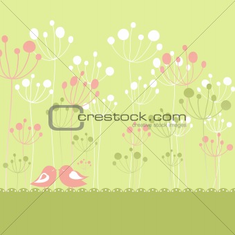 Springtime colorful birds green floral greeting card