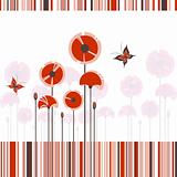 Abstract red poppy on colorful stripe background