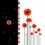 Abstract red poppy on black and white background