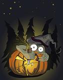 Halloween pumpkin and evil monster