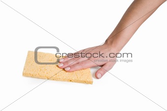 Hand and sponge rag