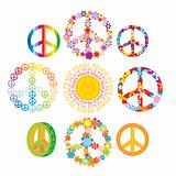 set of colorful peace symbols