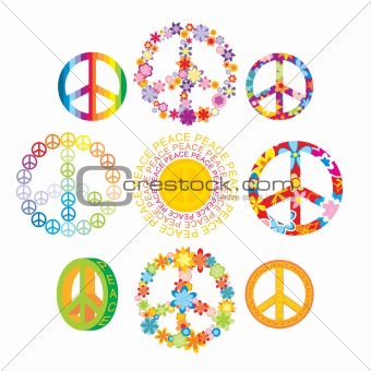 set of colorful peace symbols