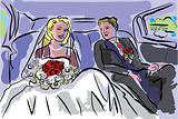 wedding pair inside car