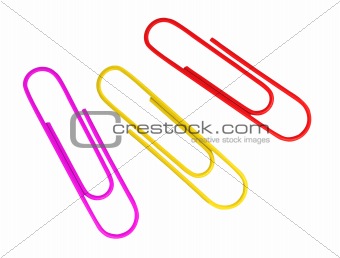 multicolor paper clips isolated on white background