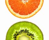 Orange and kiwi slices closeup isolated on a white background