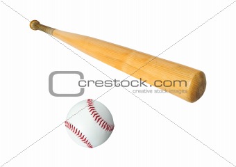baseball bat and ball isolated on white