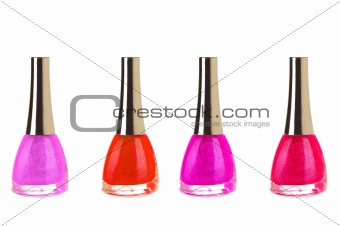 Pink and red nailpolish isolated on white background