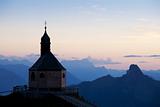 mountain chapel on wallberg at sunset
