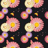 Springtime colorful floral butterfly seamless pattern 