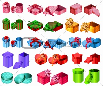 Big collection of gift boxes.