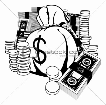 Black and white illustration of cash