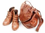 Brown leather bag and pair feminine boots