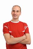 handsome man in a red t-shirt. isolated over white