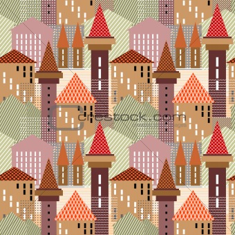 Abstract town. Seamless pattern.