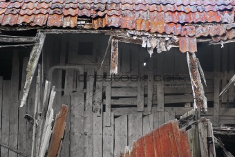 Demolished wooden house