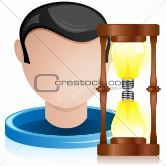 Man Head with Light Bulb Hourglass