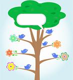 Greeting card with blue birds under tree vector