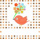 cute bird with colorful flowers greetings card background vector