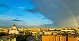 Rainbow over Moscow skyline