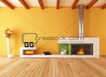  empty interior with minimalist fireplace