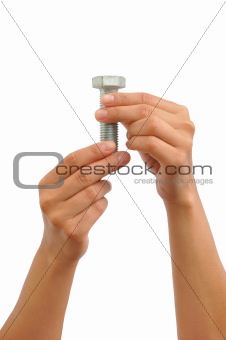 Hands of young woman holding bolt