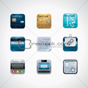 Credit card square icon set