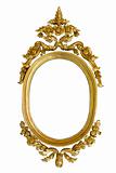 Gold carved oval wood frame isolated