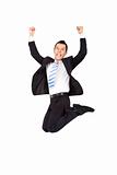 happy businessman jumping and isolated on white background