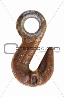 old rusty hook on white background