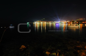 Nightscape of the touristic town Budva in Montenegro