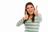 Excited Pretty Ethnic Female with Thumbs Up Isolated on a White Background.