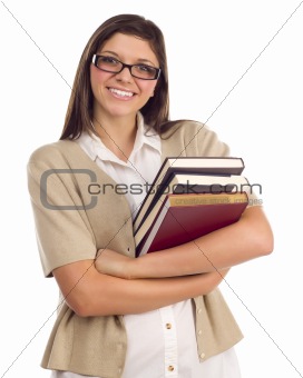 Pretty Smiling Ethnic Female Student Holding Books Portrait Isolated on a White Background.