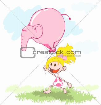 Little girl with a pink elephant
