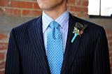 Blue Pinstriped Suit with Tie and Boutonniere
