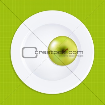 Green Apple On White Plate