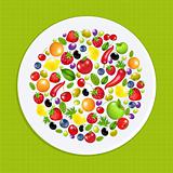 White Plate With Fruit And Vegetables