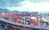 container terminal and stonecutter bridge in Hong Kong 