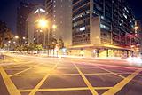 Modern Urban City with Freeway Traffic at Night, hong kong 