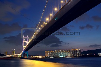 Tsing Ma Bridge in Hong Kong at night 