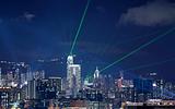 Beautiful laser night show scenery of Hong Kong Victoria Harbor