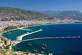 Turkey, Alanya - red tower and harbor