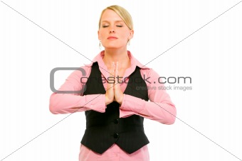 Modern business woman meditating
