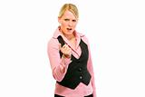 Angry business woman shaking finger
