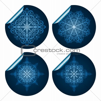vector highly detailed blue snowflake stickers
