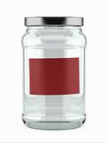 Empty Glass Jar with red label