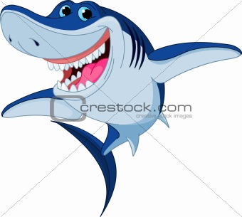 Image Description: Cartoon funny shark isolated on white background